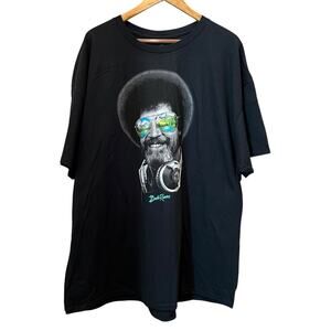 BOB ROSS Graphic Print Black T-Shirt Plus Sz 3XL Artist Big Hair Happy Cloud NEW